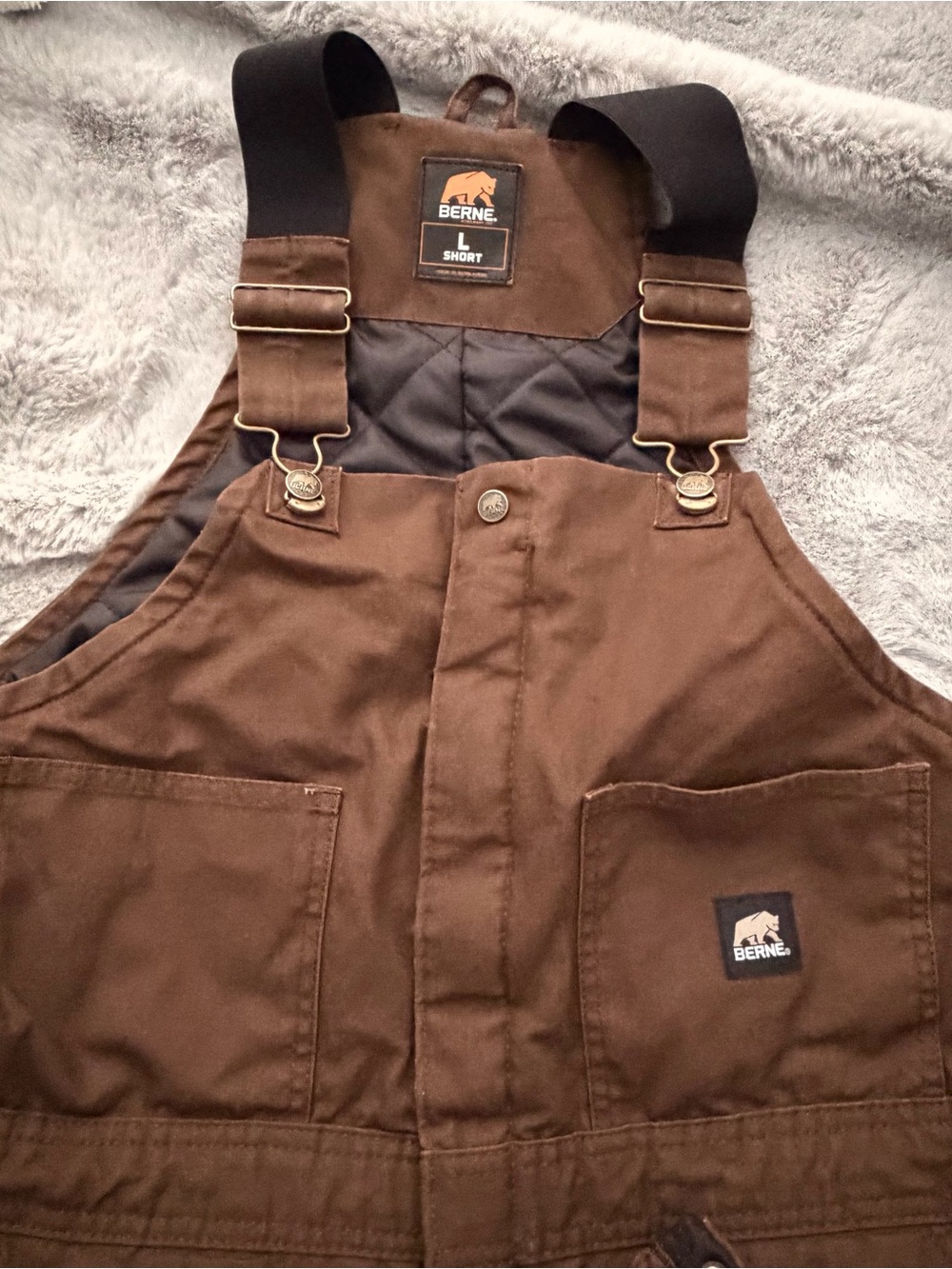 Berne Deluxe Insulated Duck Bib Overalls in Bark Brown - Men's Size Large Short - Picture 4 of 16